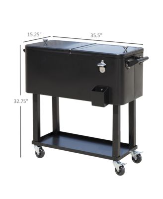 80 QT Rolling Cooling Bins Ice Chest on Wheels Outdoor Stand Up Drink Cooler Cart for Party, Black
