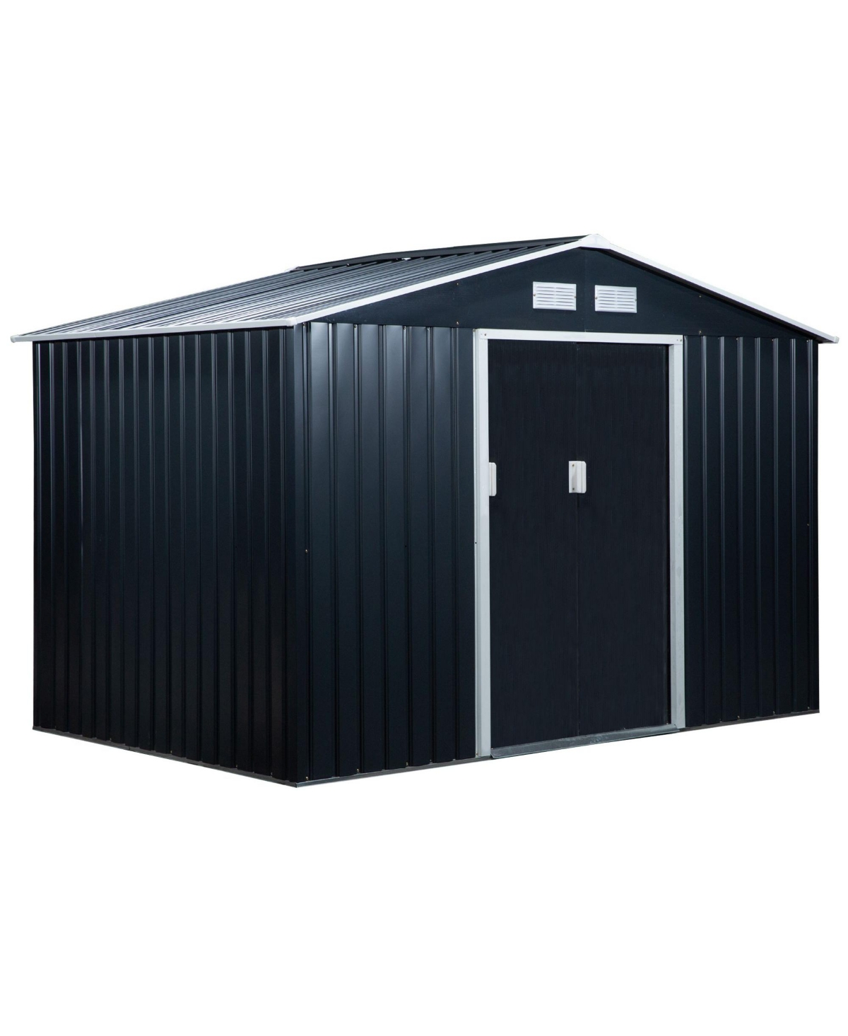 9' x 6' Metal Storage Shed Garden Tool House with Double Sliding Doors, 4 Air Vents for Backyard, Patio, Lawn Dark Grey - Dark Grey