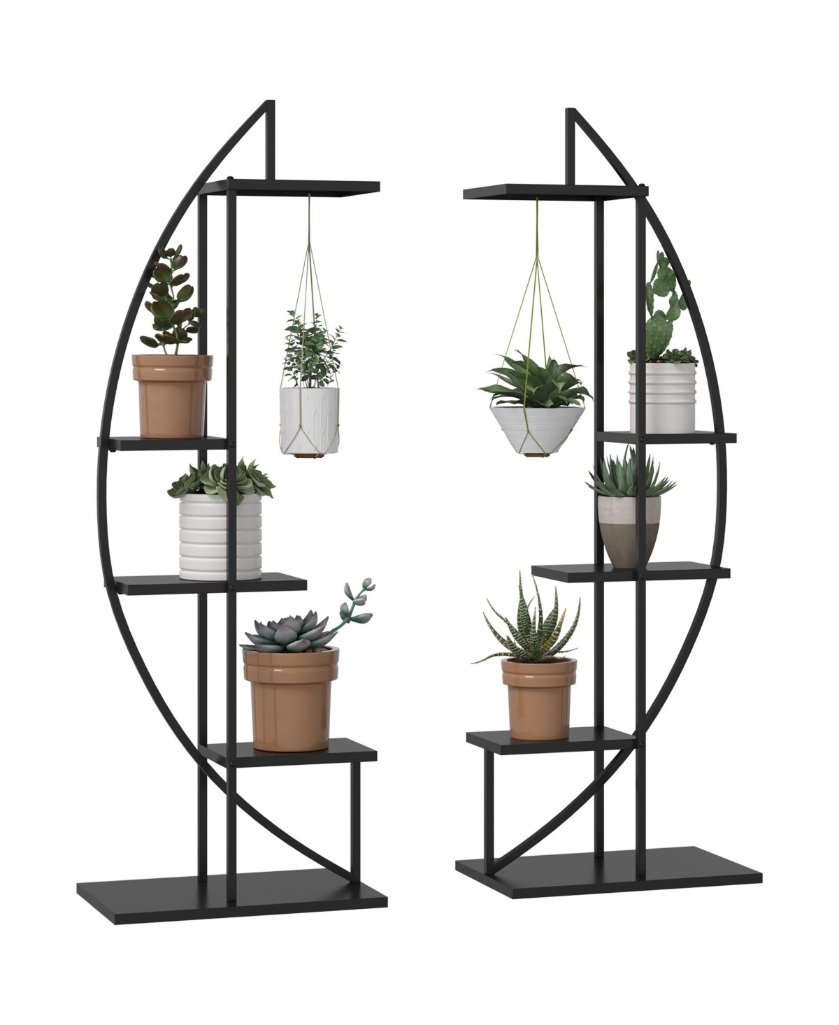 5 Tier Metal Plant Stand Half Moon Shape Ladder Flower Pot Holder Shelf for Indoor Outdoor Patio Lawn Garden Balcony Decor, 2 Pack, Black - B