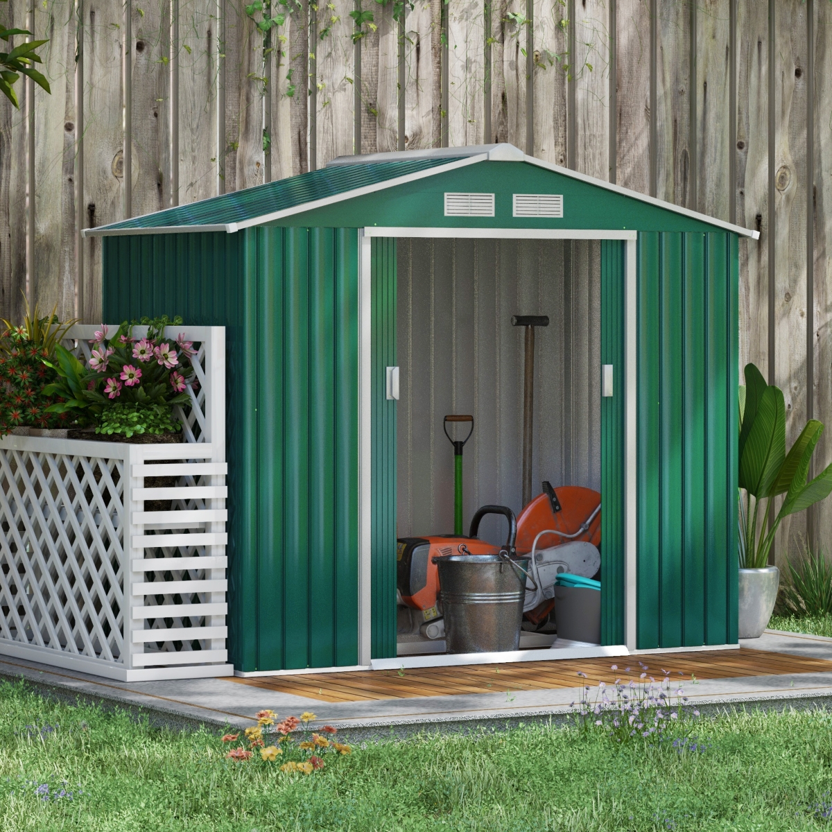 Outsunny 7' x 4' Storage Shed Garden Tool House w/ Vents Doors