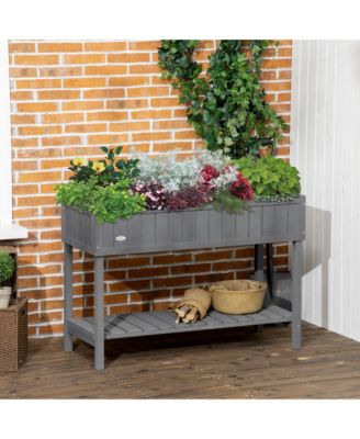 Wooden Raised Garden Bed with 8 Slots, Elevated Planter Box Stand with Open Shelf for Limited Garden Space to Grow Herbs, Vegetables, and Flowers, Dark Gray