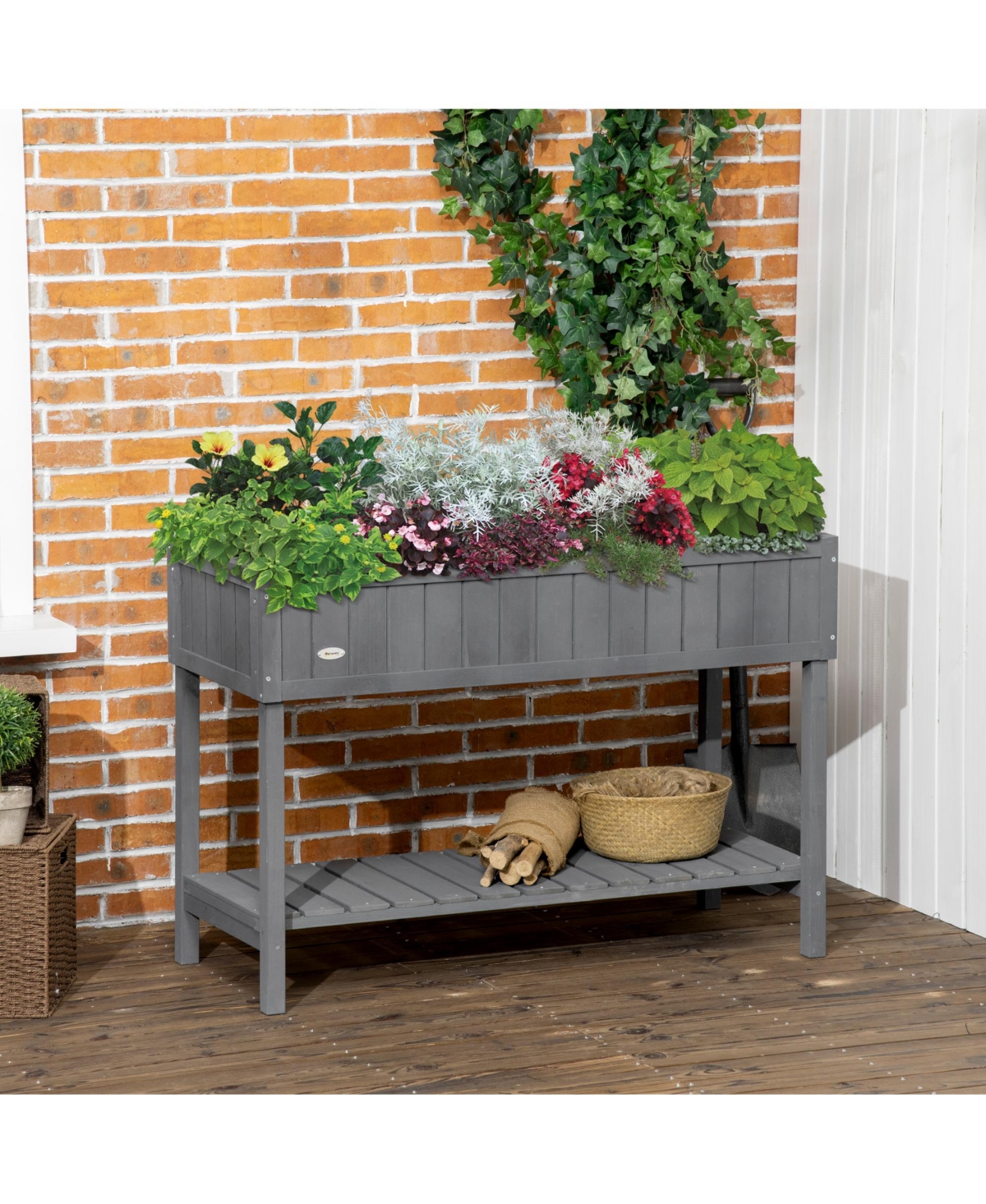 Outsunny Wooden Raised Garden Bed with 8 Slots, Elevated Planter Box Stand with Open Shelf for Limited Garden Space to Grow Herbs, Vegetables, and Flo