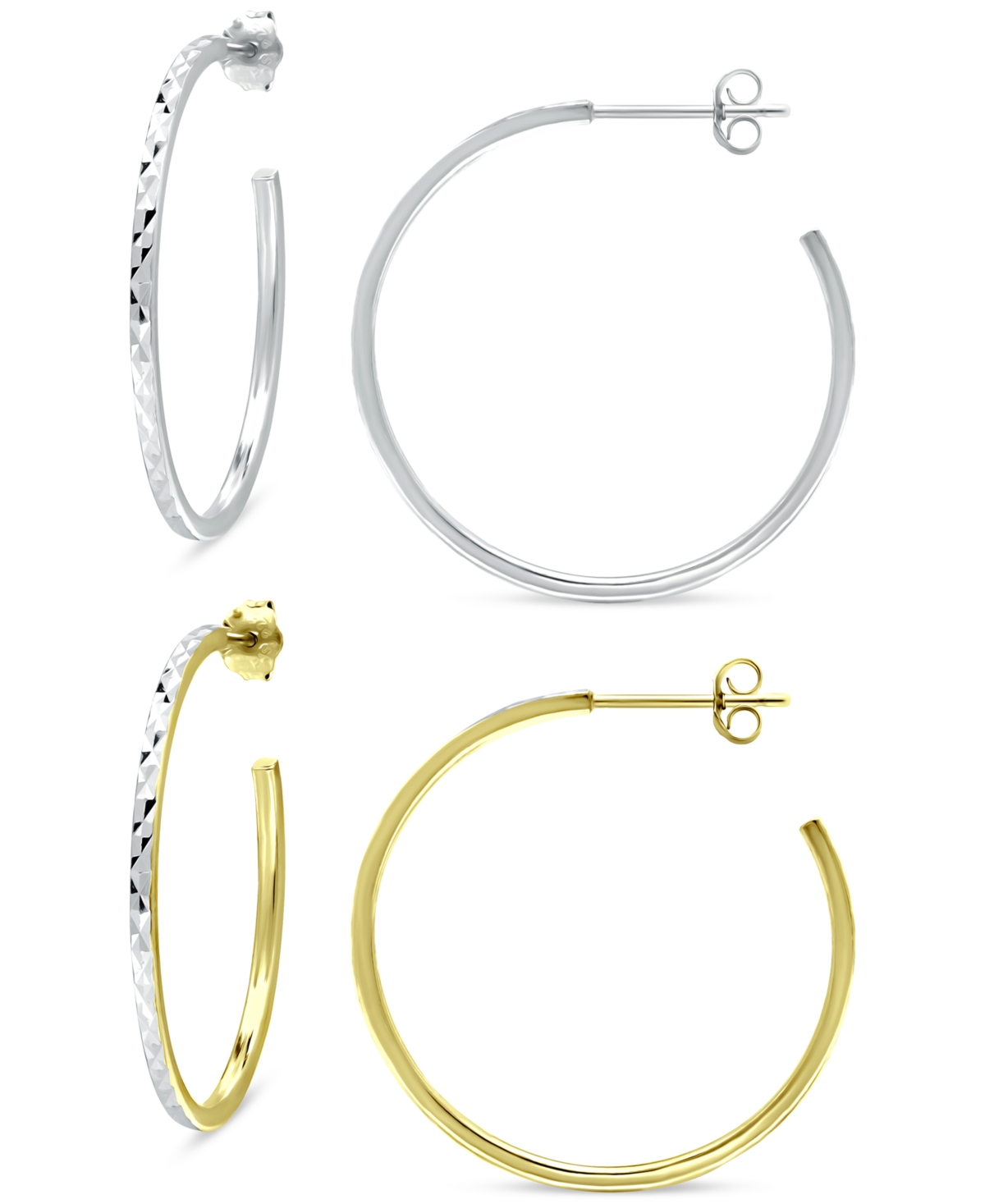 Giani Bernini 2-pc. Set Textured Medium Hoop Earrings In Sterling Silver & 18k Gold-plate, 1-1/4", Created For Mac In Two-tone