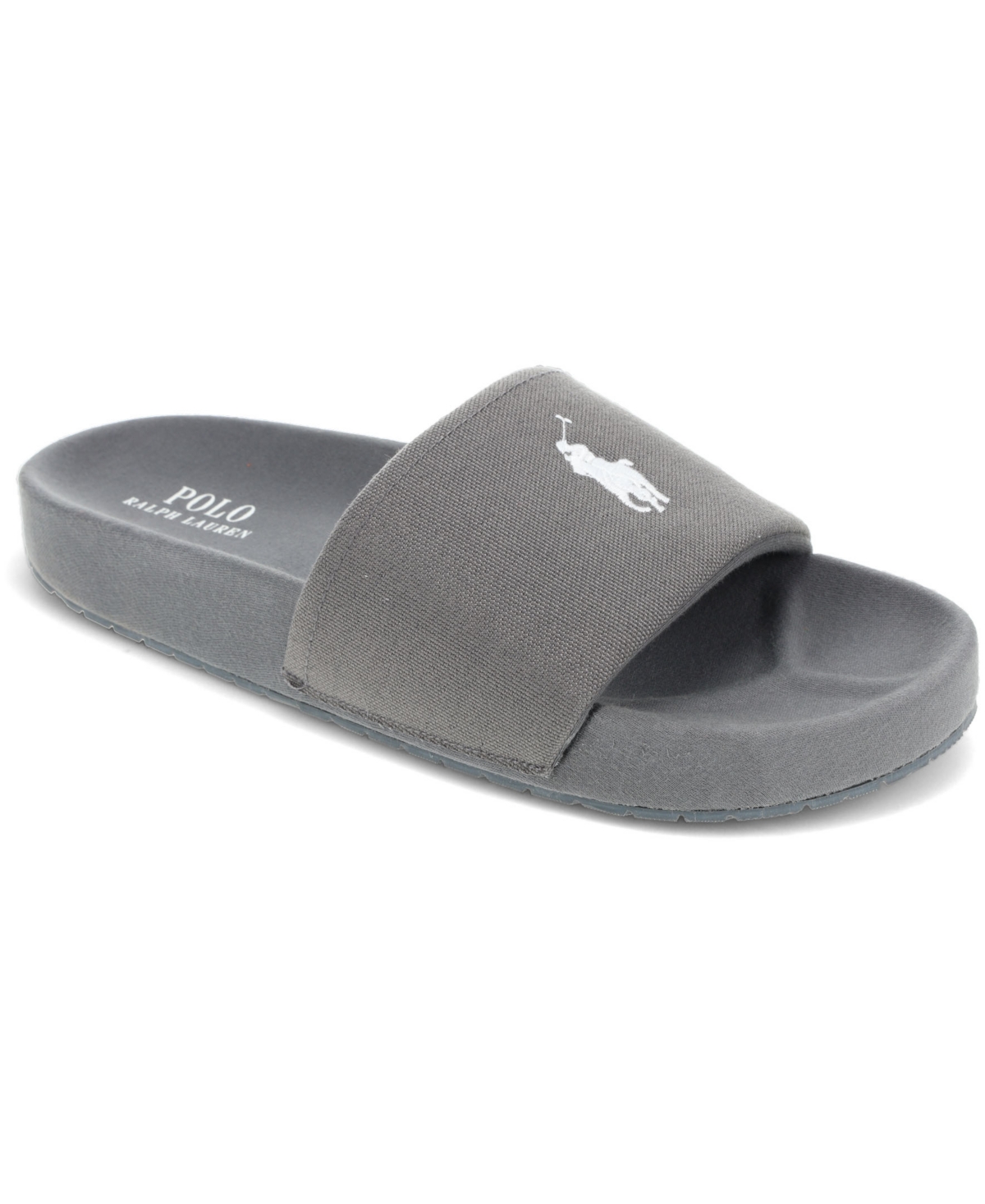 Shop Polo Ralph Lauren Men's Hendrick Pique Fabric Slide Sandals In Charcoal