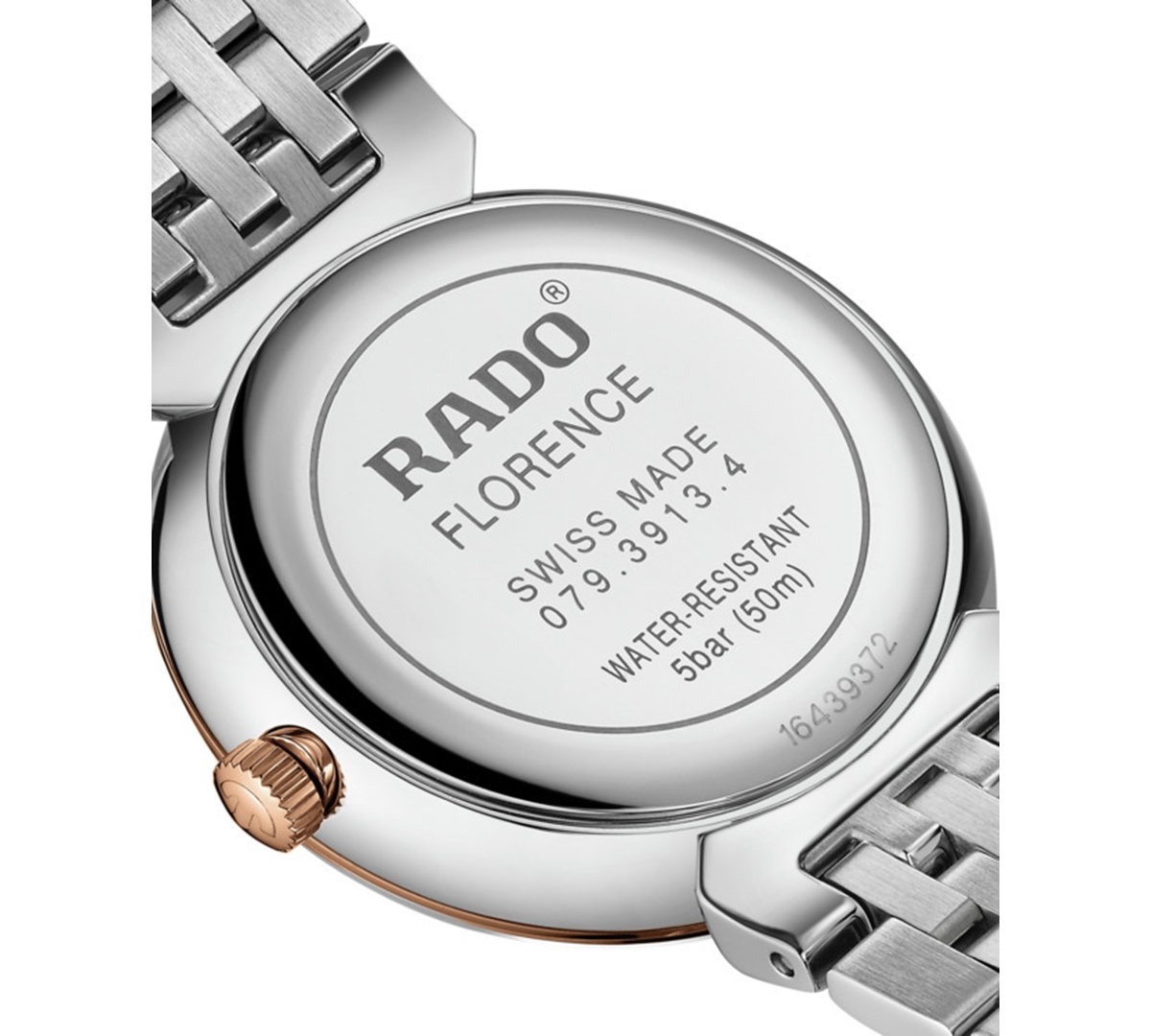 Shop Rado Women's Swiss Florence Classic Diamond (1/20 Ct. T.w.) Two-tone Stainless Steel Bracelet Watch 30mm In Silver Rose Gold