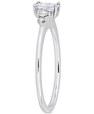 Diamond Emerald- & Round-Cut Three Stone Engagement Ring (1/2 ct. t.w.) in 14k White Gold