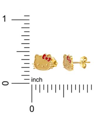 Red Enamel Bow Hello Kitty Stud Earrings in 10k Gold