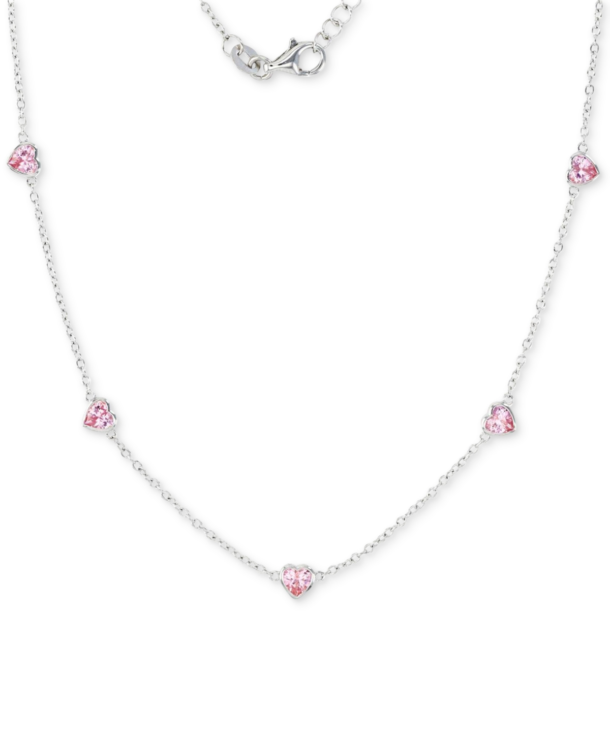 Macy's Cubic Zirconia Heart Station Collar Necklace, 16" + 2" Extender In Pink