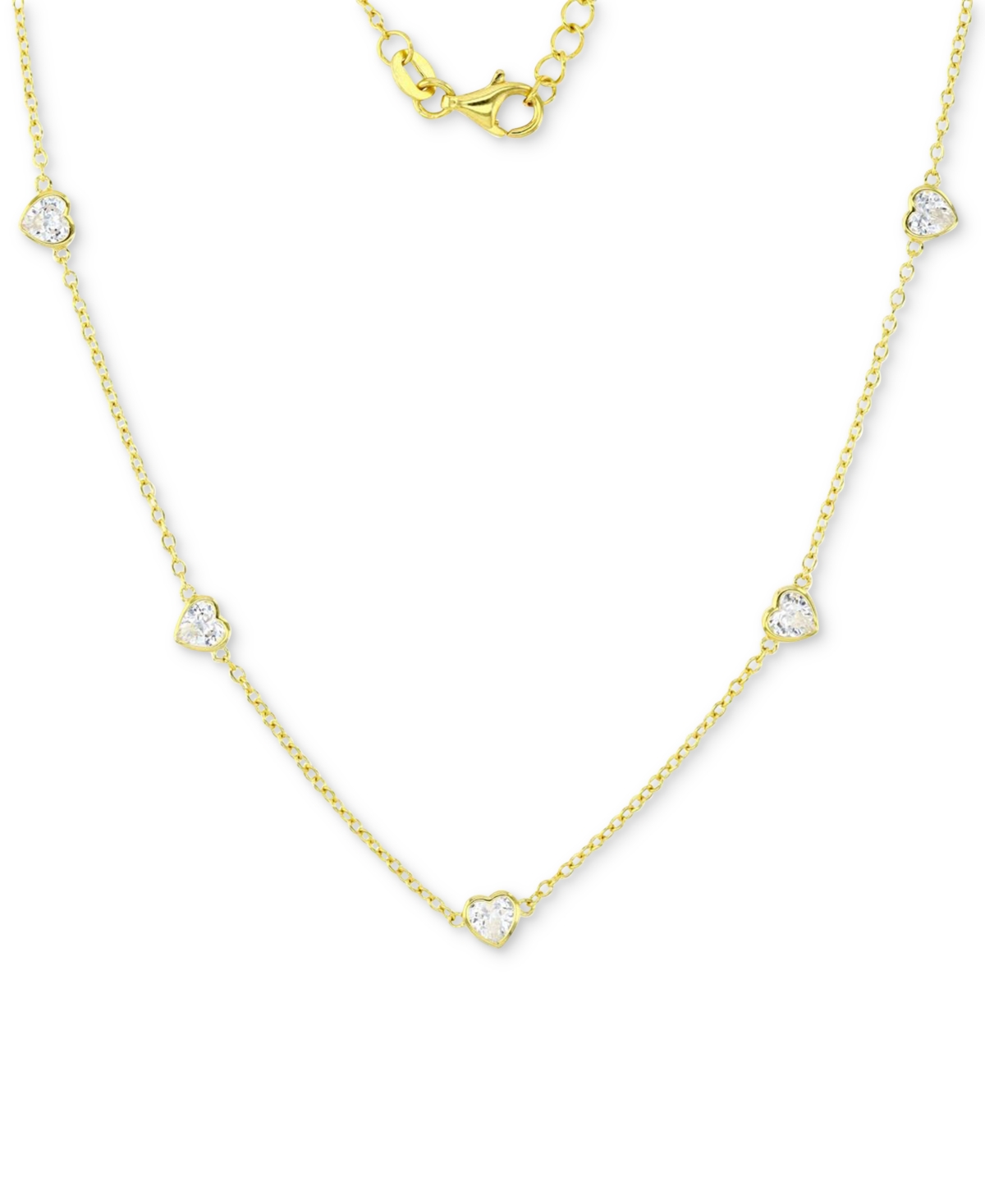 Macy's Cubic Zirconia Heart Station Collar Necklace, 16" + 2" Extender In Gold