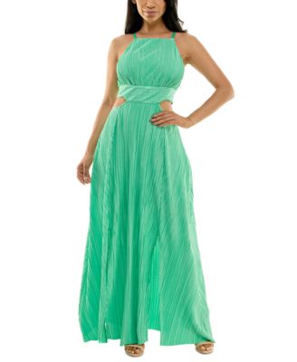 Bebe - Juniors' Halter Side-Cutout Pliss&eacute;-Knit Maxi Dress