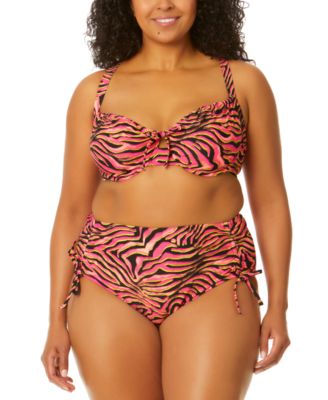 SALT + COVE SALT COVE TRENDY PLUS SIZE MANE EVENT UNDERWIRE X BACK BIKINI TOP SIDE CINCHED BOTTOMS CREATED FOR M