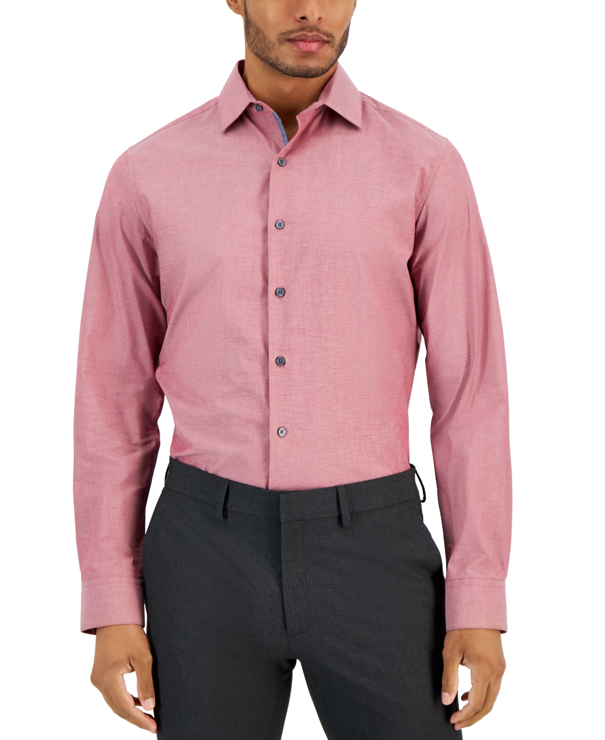 Bar Iii Men's Slim Fit Chambray Dress Shirt, Created For Macy's In Red