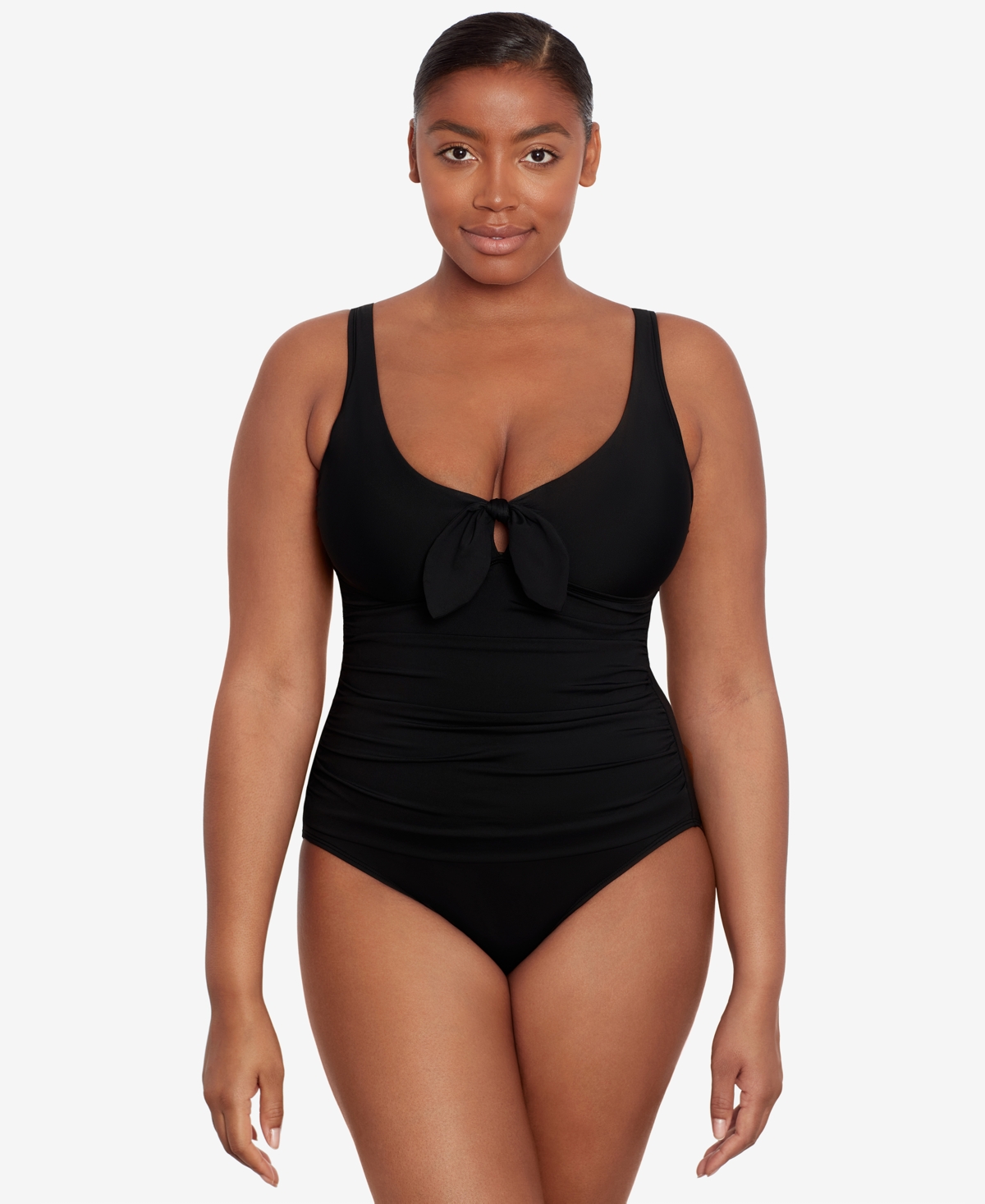 Front-Tie One-Piece Swimsuit - Black