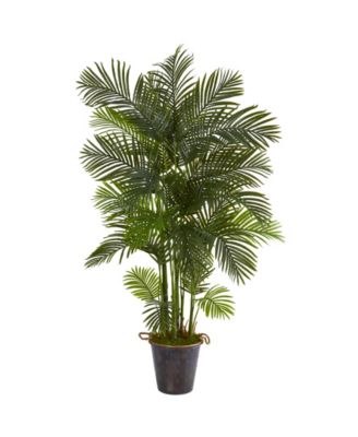 Nearly Natural - 75in. Areca Palm Artificial Tree in Decorative Metal Pail with Rope