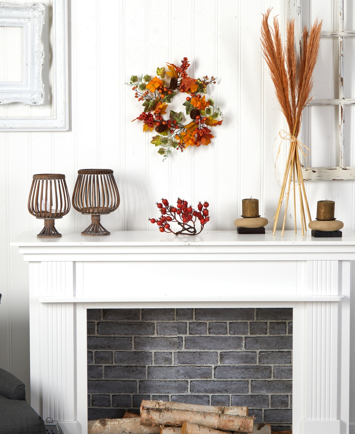 Autumn Hydrangea and Pinecones Artificial Wreath Set, 2 Piece