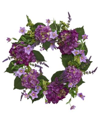 Nearly Natural - 24" Purple Hydrangea Artificial Wreath