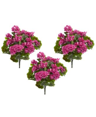 Geranium Artificial Bush, UV Resistant, Set of 3