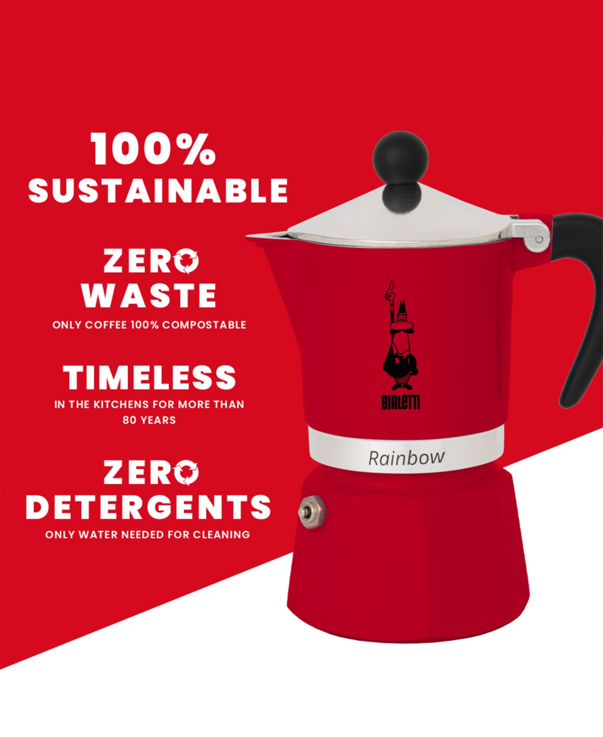 Bialetti Rainbow 139 ml 6 Cups Coffeemaker In Red