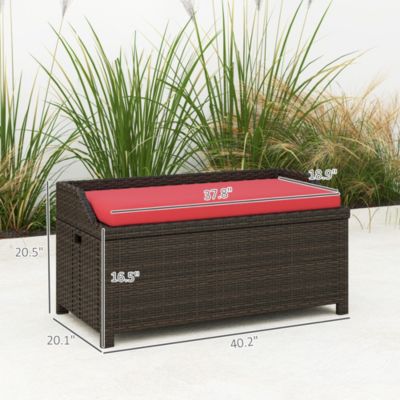 Wicker Storage Bench Deck Box with Comfortable Cushion,
