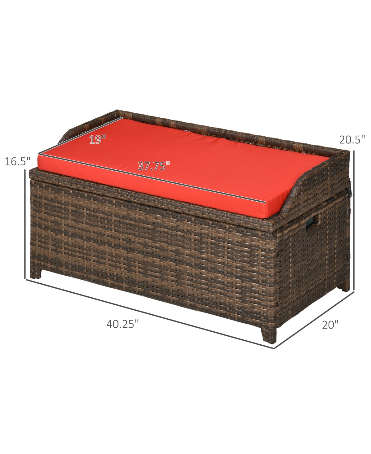 Outsunny Patio Wicker Storage Bench, Cushioned Outdoor Pe Rattan Patio Furniture, Air Strut Assisted Easy Open, Two-In-One Seat Box with Handles Seat