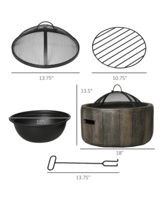 Fire Pit with Spark Screen and Poker, 18" Wood-burning Bowl,