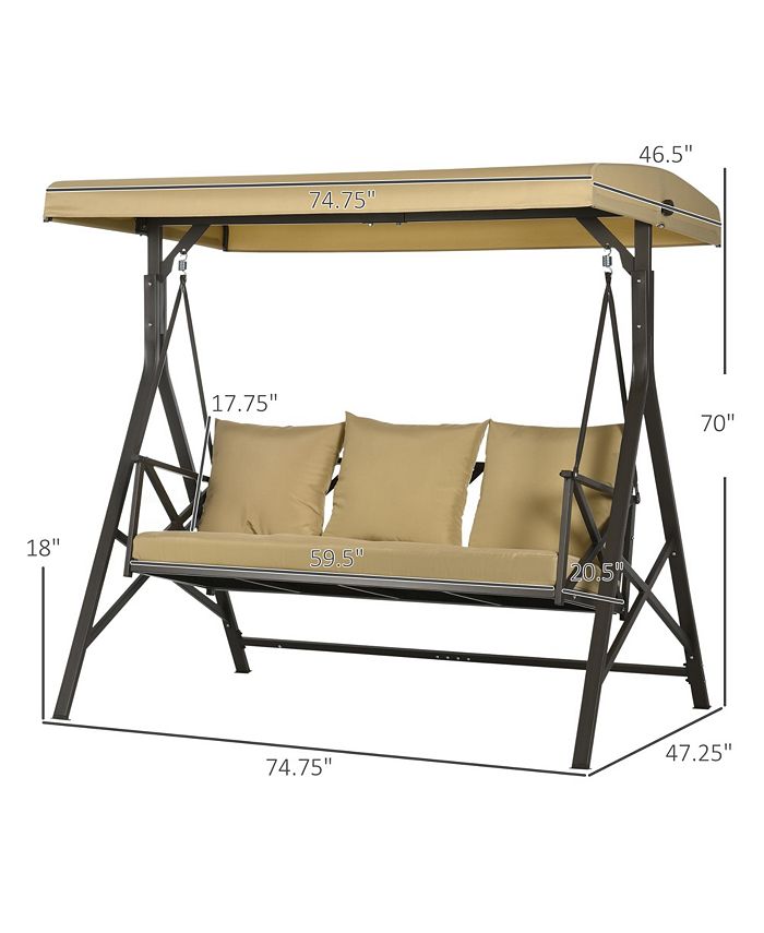 Outsunny 3Seat Patio Swing Chair, Outdoor Canopy Swing Glider with
