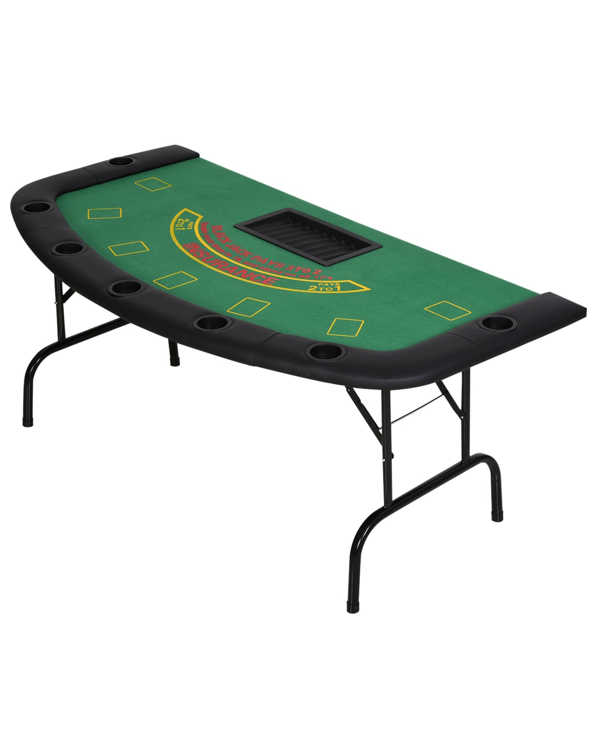 72" Foldable 7-Player Poker Blackjack Table with Chip & Cup Holder - Green Felt - Green