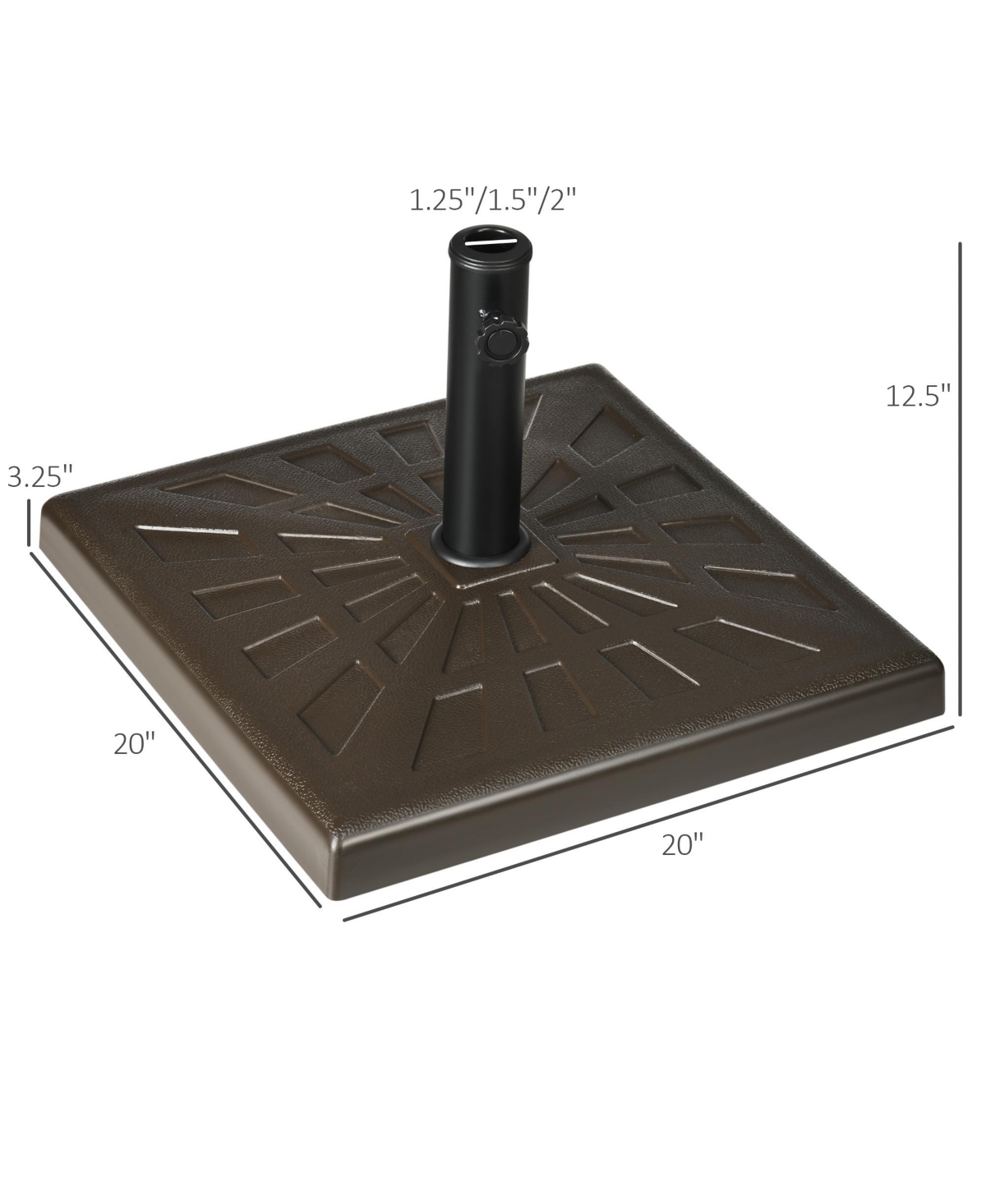 42lbs Resin Patio Umbrella Base, 20" Square Outdoor Umbrella Stand Holder for Parasol Poles 1.26", 1.5", and 1.9" Dia, Brown - Brown