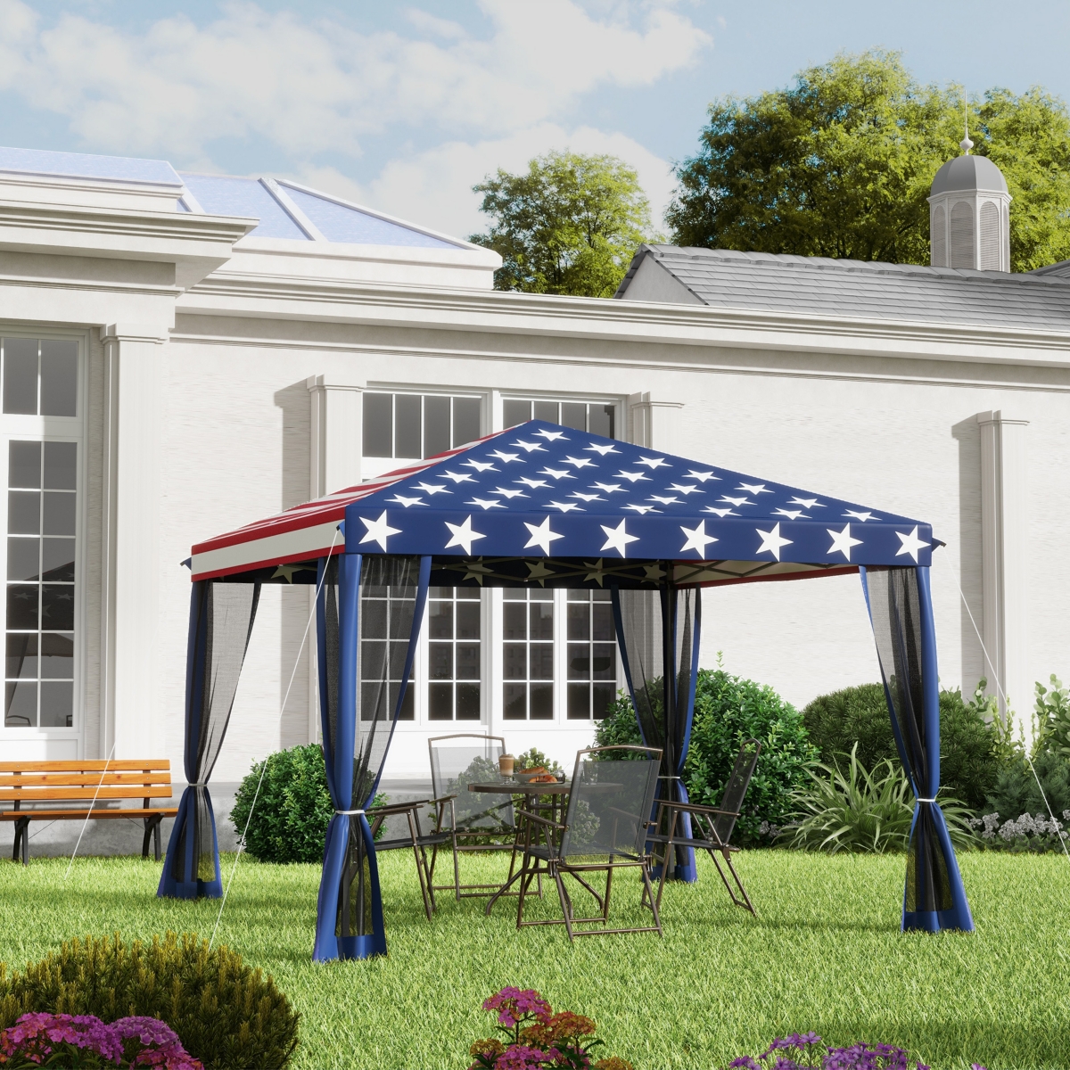 Large Pop-up Vendor Canopy w/ Long-Lasting Durability & Uv Sun Protection Flag