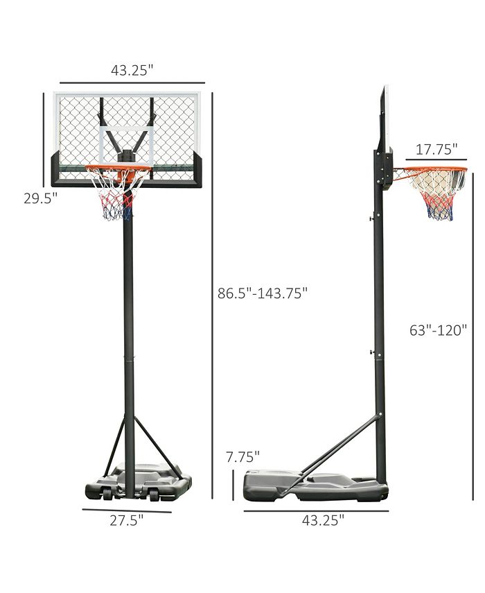 Soozier Portable Basketball Hoop with 43'' Backboard and Wheels, 7.2ft12ft HeightAdjustable