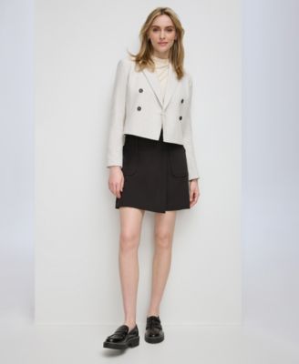 Shop Calvin Klein Womens Double Breasted Tweed Blazer Asymmetric Waist Skort In Cream Multi