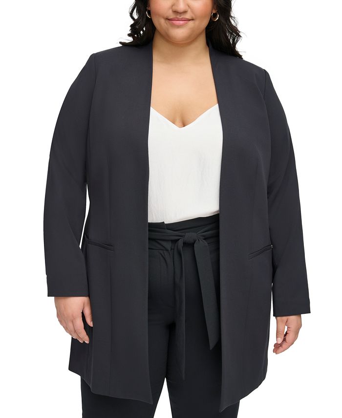 Calvin Klein Plus Size Collarless Topper Jacket - Macy's