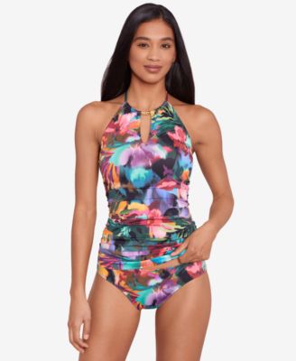 Lauren Ralph Lauren High Neck Printed Halterkini Top Bottoms In Jungle Paradise