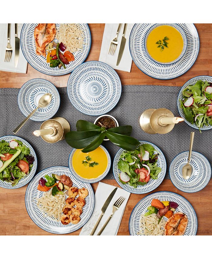 Tabletops Gallery Navy Pad Print 12PC Dinnerware Set, Service for 4