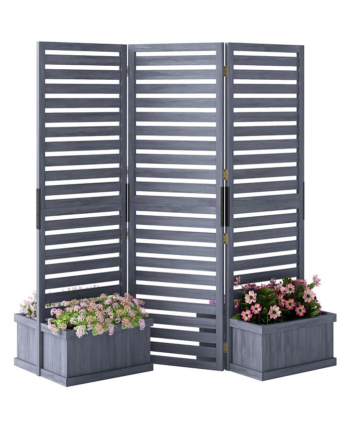 Outsunny Freestanding Outdoor Privacy Screen, 4 SelfDraining Planters