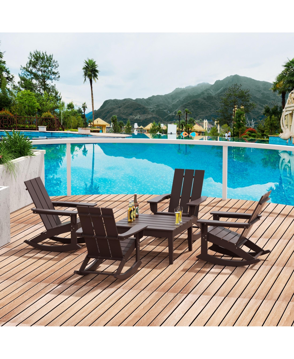 WestinTrends 5-Piece Modern Adirondack Outdoor Rocking Chair with Side Table Set