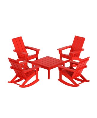 5-Piece Modern Adirondack Outdoor Rocking Chair with Side Table Set
