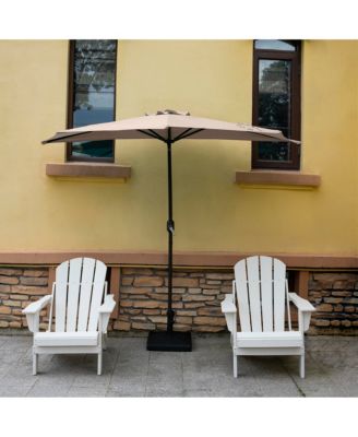 9 Ft Outdoor Patio Half Market Umbrella with Concrete Weight Base Set