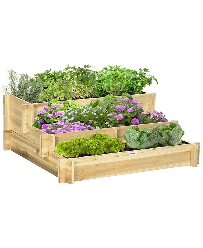 Outsunny 3Tier Raised Garden Bed, Water Draining Fabric for Soil