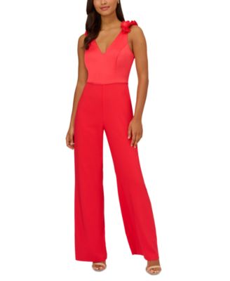 Adrianna Papell Women s V Neck Satin Crepe Jumpsuit Macy s