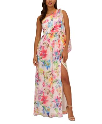 Adrianna Papell - Women's Printed One-Shoulder Bow Floral Gown