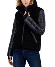 Macy's Women's Mixed Media Sherpa And Quilt Jacket With Adjustable Waist  149.00