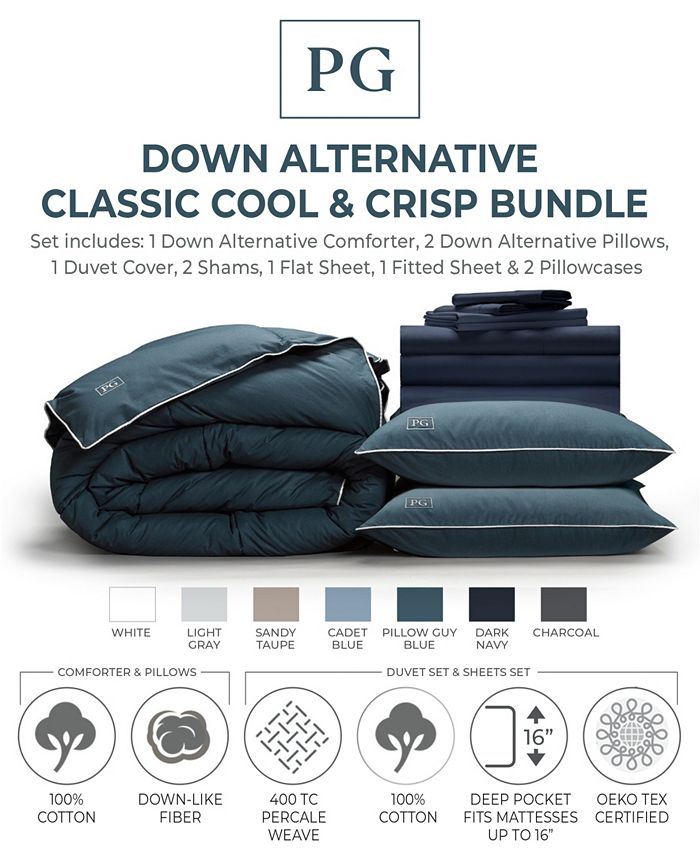 Pillow Guy Classic Cool Crisp Perfect 10Piece Bedding Bundle with Down