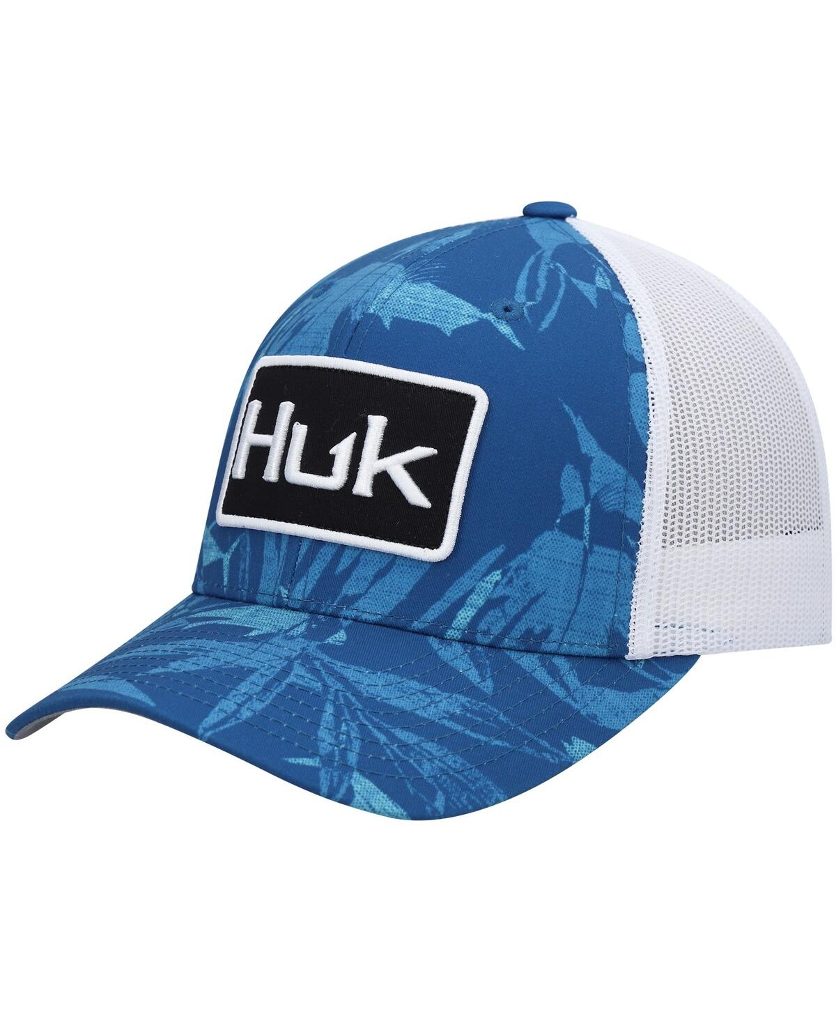 Men's Huk Blue Ocean Palm Trucker Snapback Hat - Blue