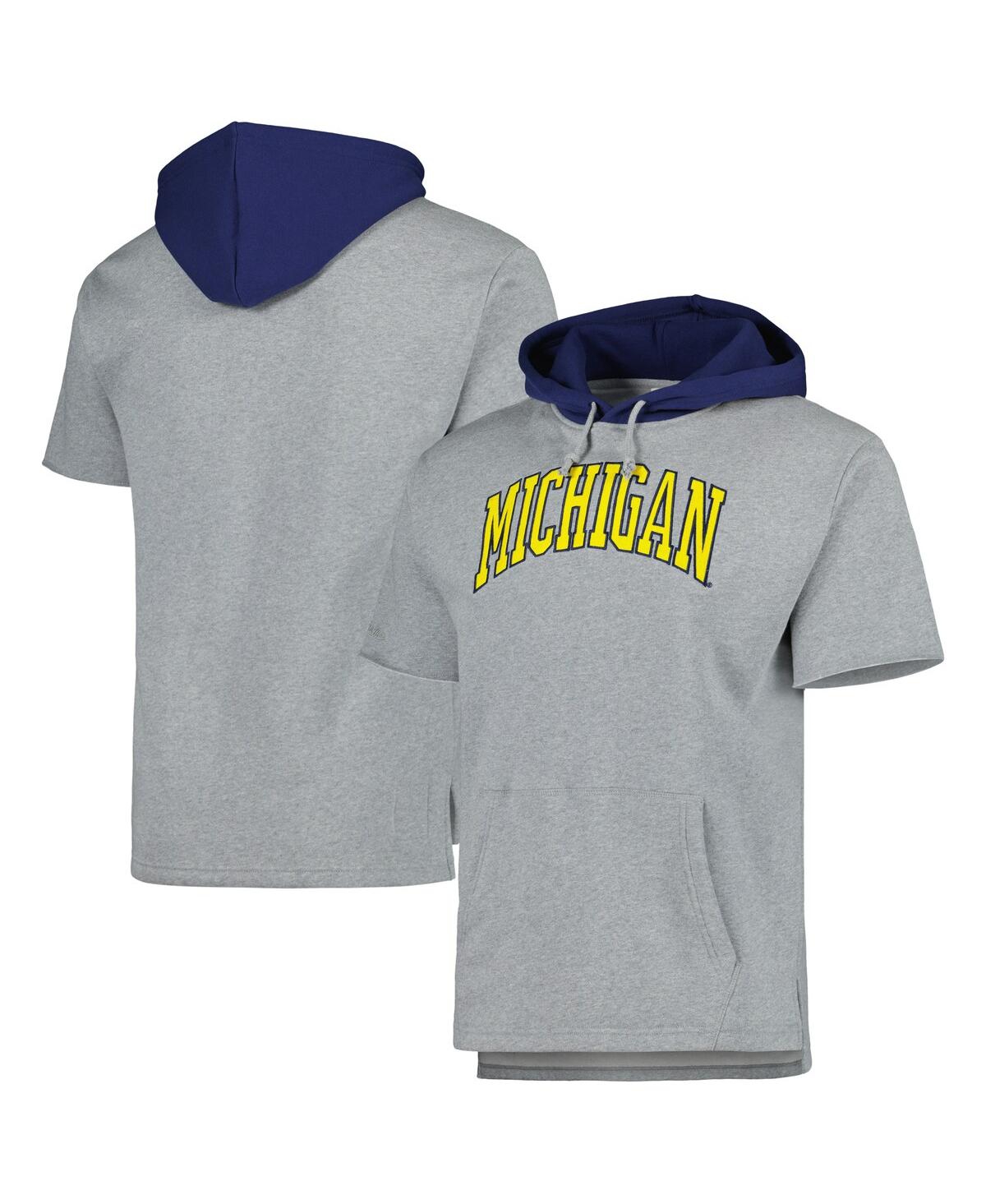Mitchell & Ness Men's  Heather Gray Michigan Wolverines Postgame Short Sleeve Pullover Hoodie In Heather Gray