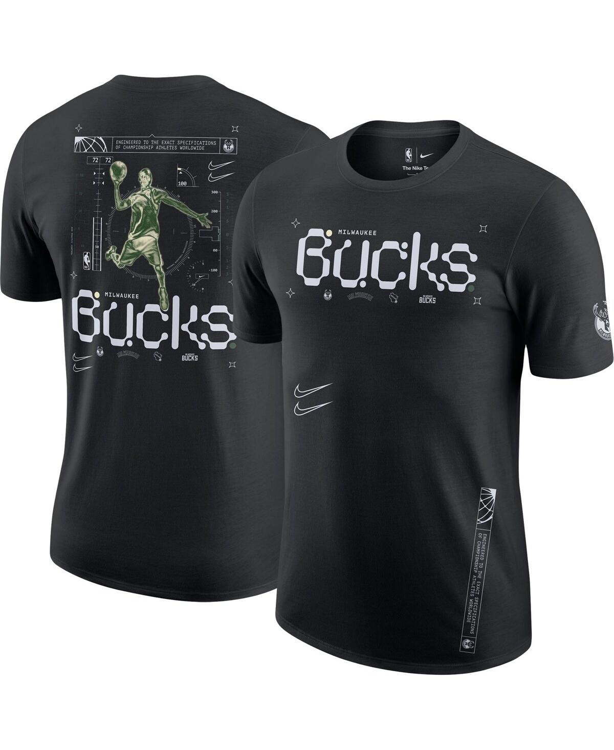 Shop Nike Men's  Black Milwaukee Bucks Courtside Air Traffic Control Max90 T-shirt
