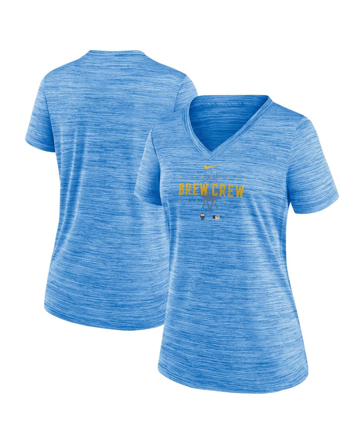 Shop Nike Women's  Powder Blue Milwaukee Brewers City Connect Velocity Practice Performance V-neck T-shirt
