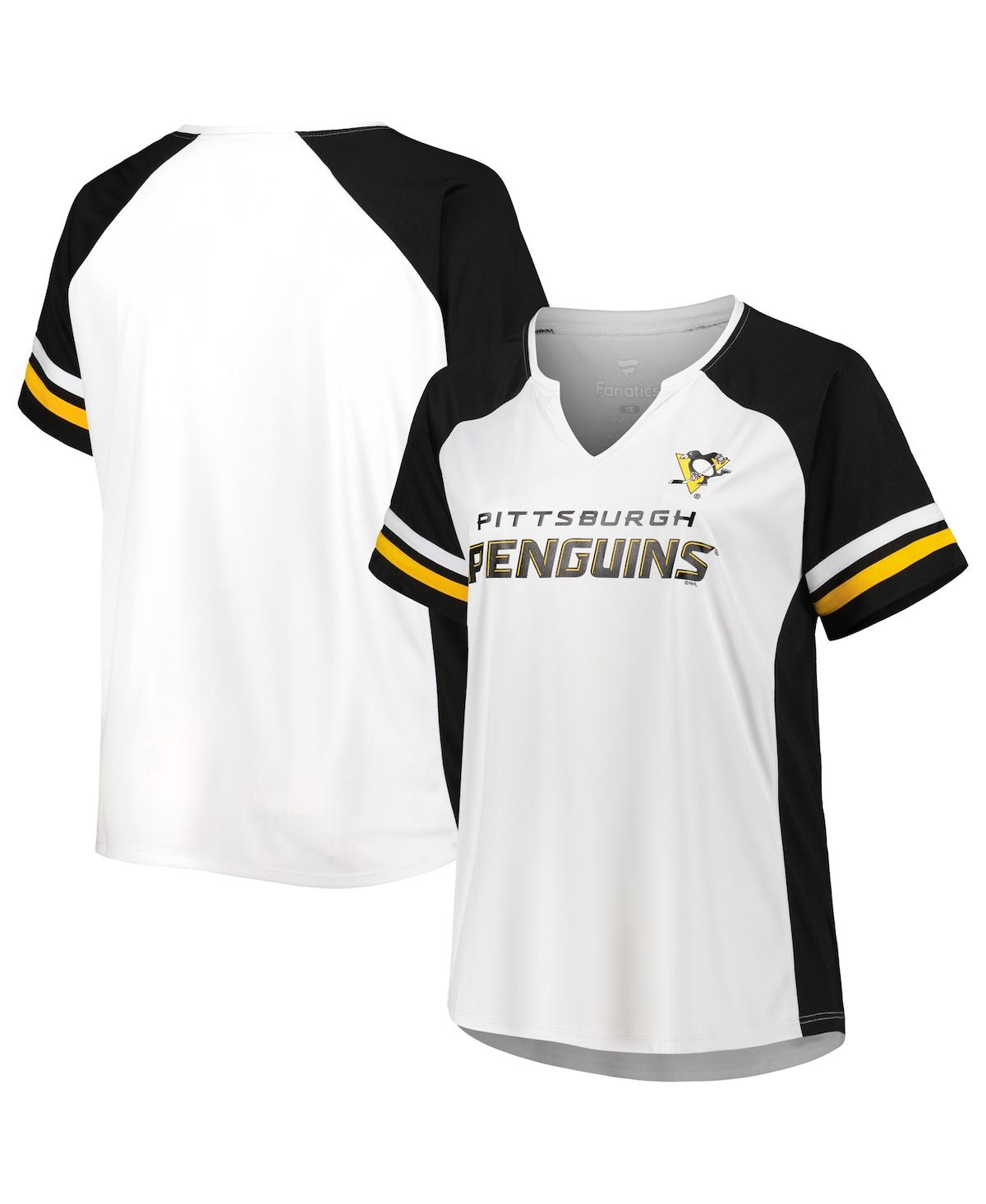 Shop Profile Women's  White Pittsburgh Penguins Plus Size Notch Neck Raglan T-shirt
