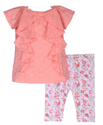 Photo 1 of Bonnie Baby Baby Girls Short Sleeve Ruffle Eyelet Top and Floral Capri 3-6M 