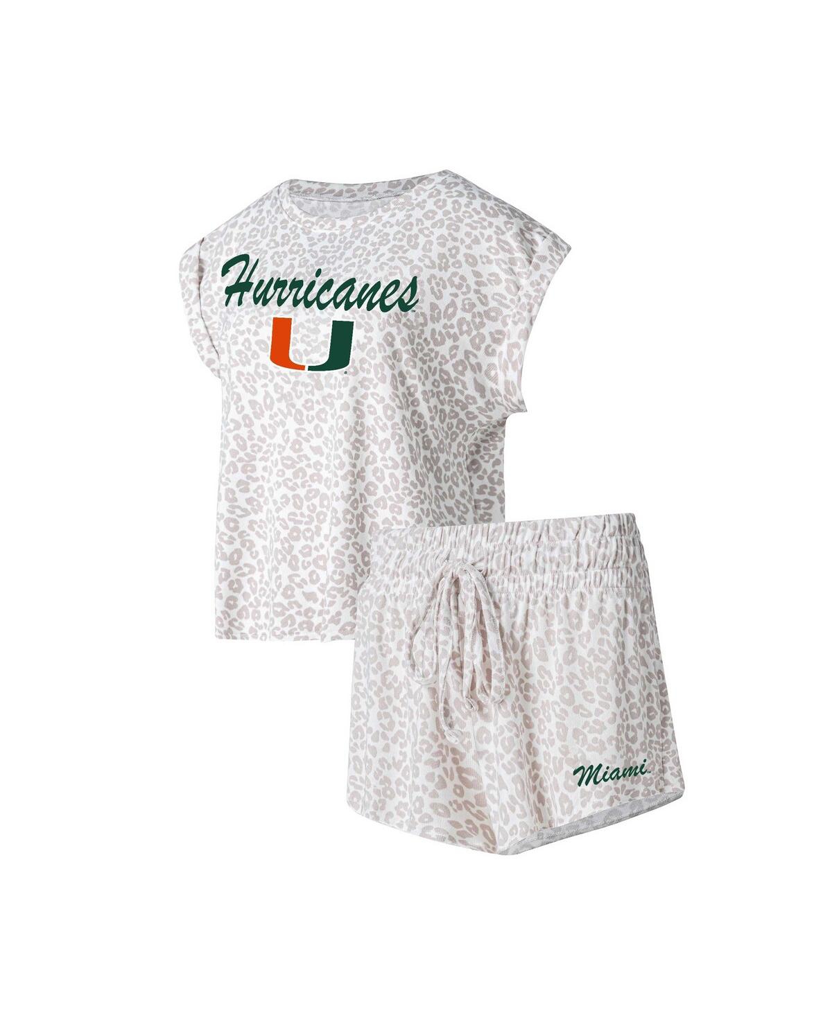 Shop Concepts Sport Women's  Cream Miami Hurricanes Montana T-shirt And Shorts Sleep Set